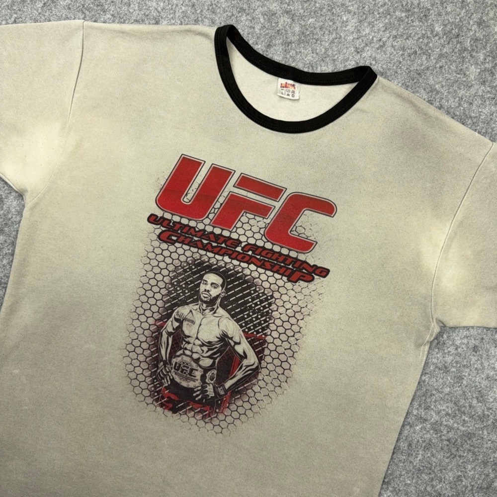 VTG UFC T Shirt Mens Large Gray Ringer Jon Jones MMA Combat Sports Y2K Makos
